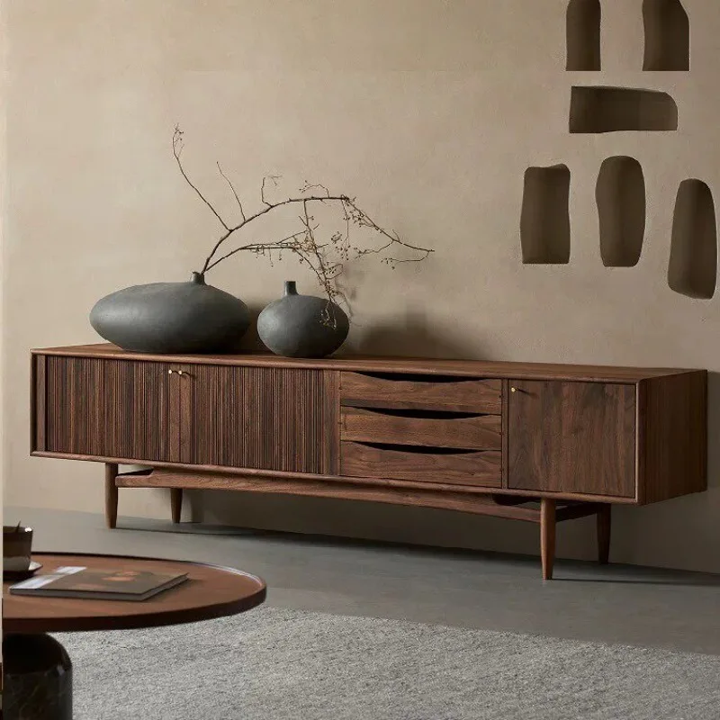North American black walnut solid wood TV cabinet, Italian minimalist living room home log color audio-visual cabinet light