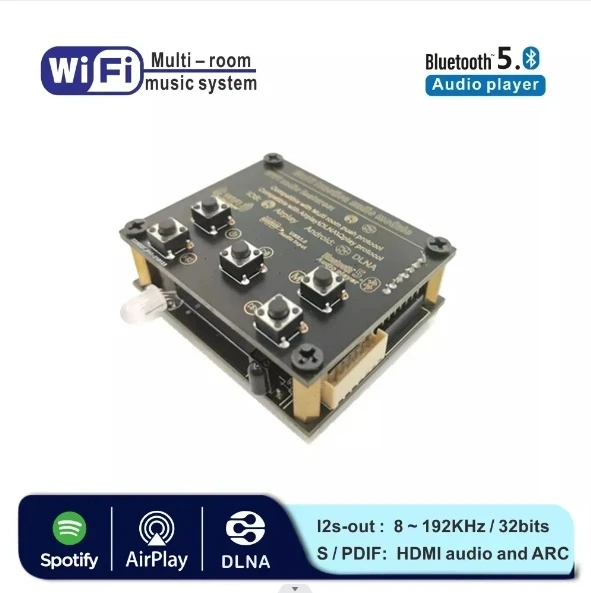 WiFi and Bluetooth 5.0 WB05 Audio Receive Bluetooth Module I2S Analog Output ESS9023 Output Board With Airplay DLNA Wifi Audio