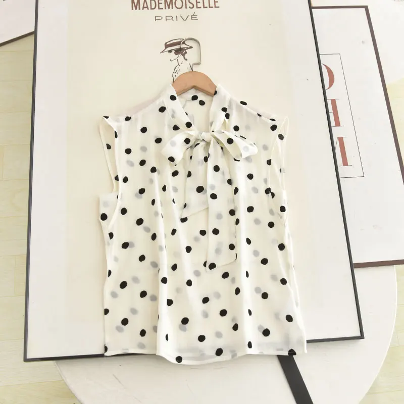 

Винтажная женская блузка в горошек Ele, лето 2025, модный облегающий топ, высококачественный материал, другие материалы