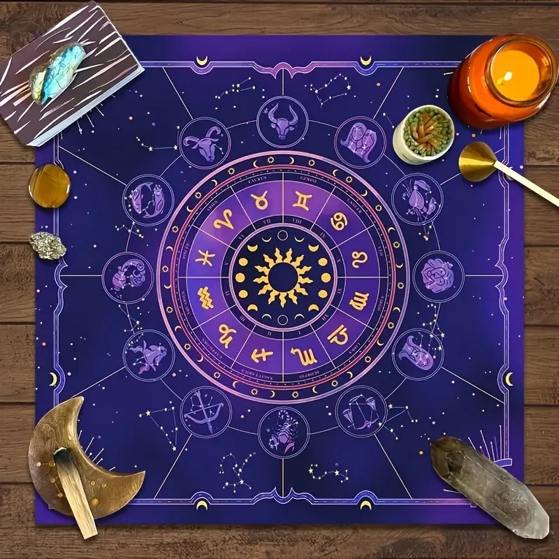 50/75/110/137cm Sun and Moon Tarot Magic Tablecloth Mat Gold Thread Divination Ceremony Metaphysical Salon Boho Decoration