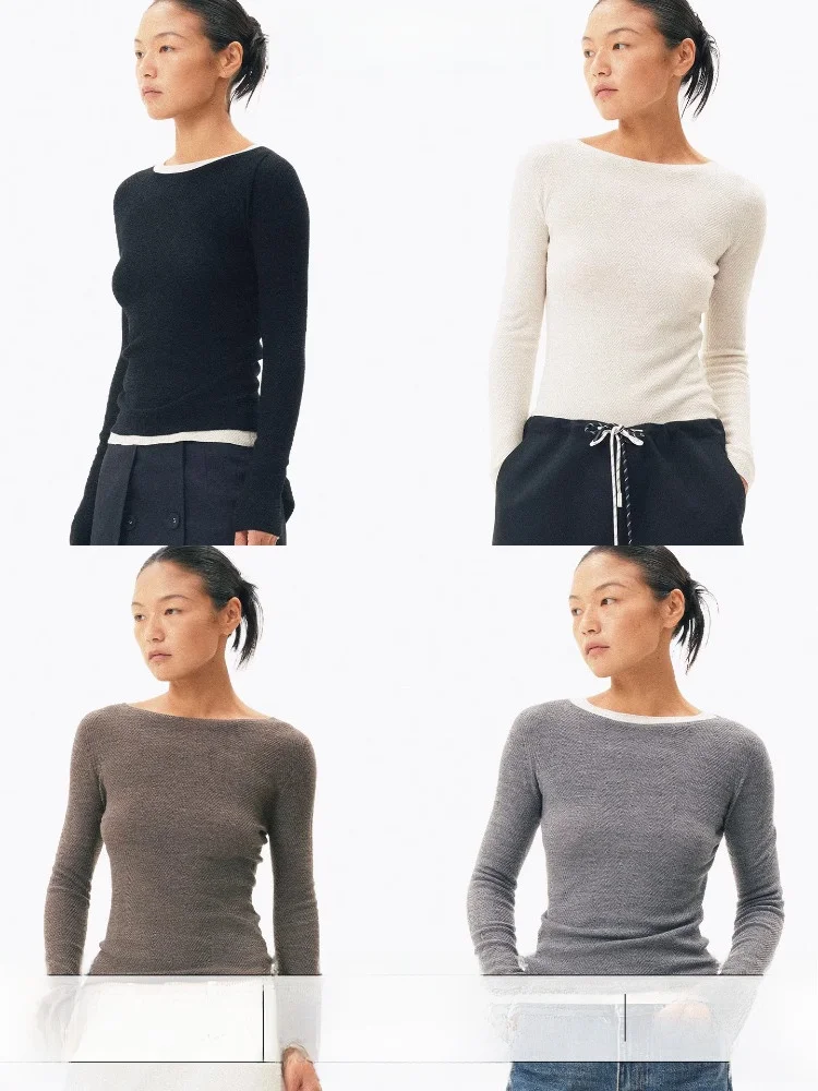 

Age of Ascent Long Termism Camere Yangzhou Tead 48 Stitches Sl Water Wave Knitted round Ne Base irt for Women