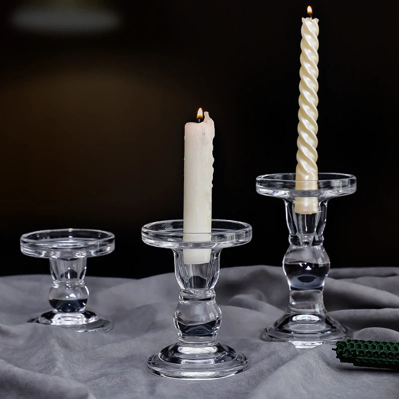 

PEANDIM Transparent Glass Candle Holders Wedding Party Decorative Candlesticks Pillar Candle Stand Home Romantic Table Decor