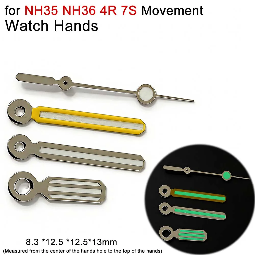 Silver Yellow Watch Hands for NH35 NH36 Movement 4Pins Needles  Green Luminous Watch Pointers Modified Set