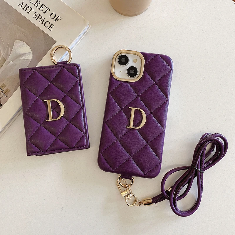 

Customized Leather Phone case for iPhone16 15 14 13 12 11ProMax cardholder name letter wallet crossbody lanyard anti-fall Cover