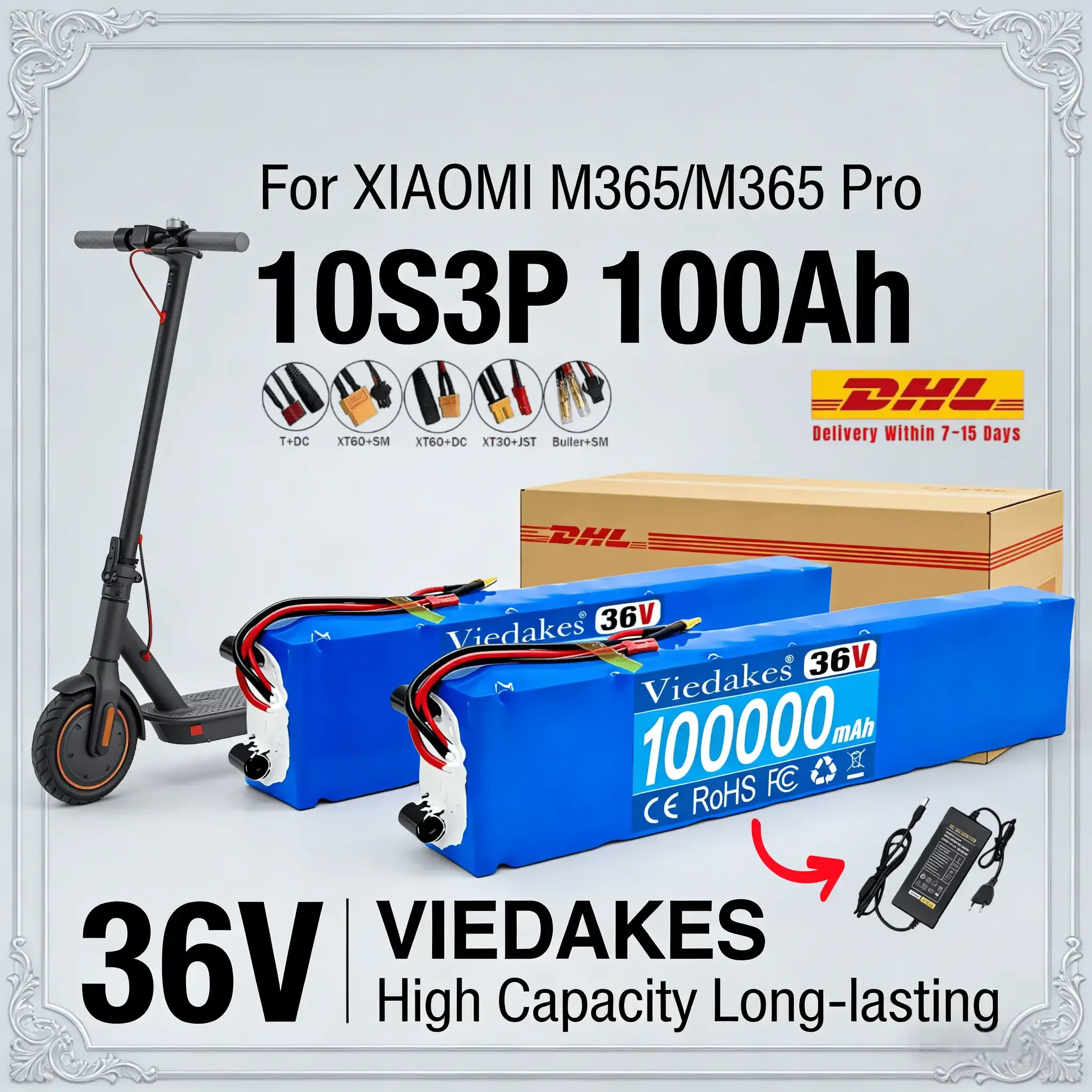

High Capacity 36V 100Ah 10S3P Battery with Bracket Waterproof Sealed for Electric Scooter