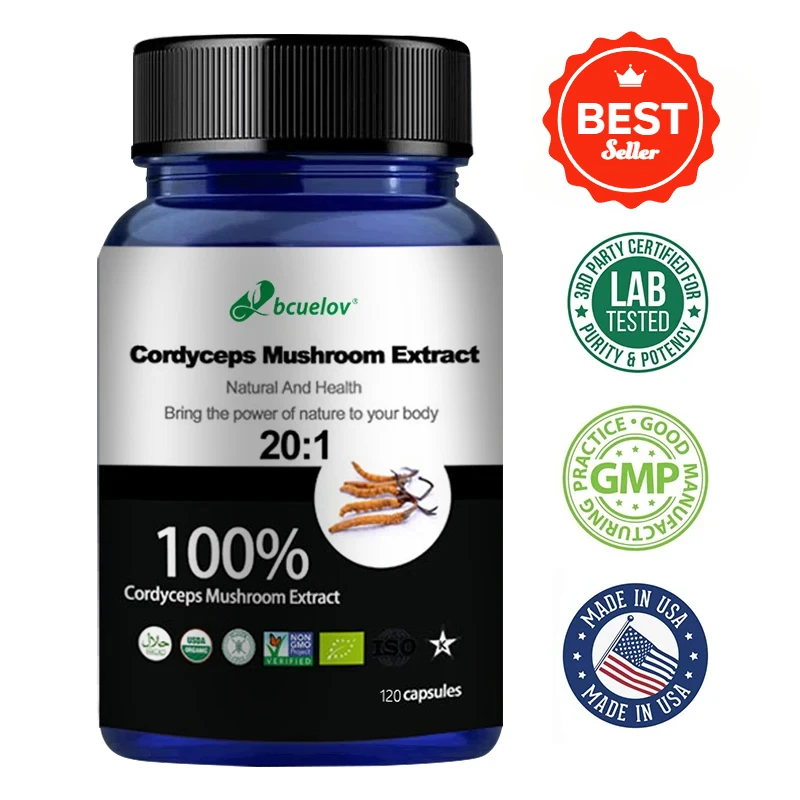 Natural 100% Cordyceps 680 mg Supplement - For Vitality, Energy Supplement, Non-GMO 120 Capsules