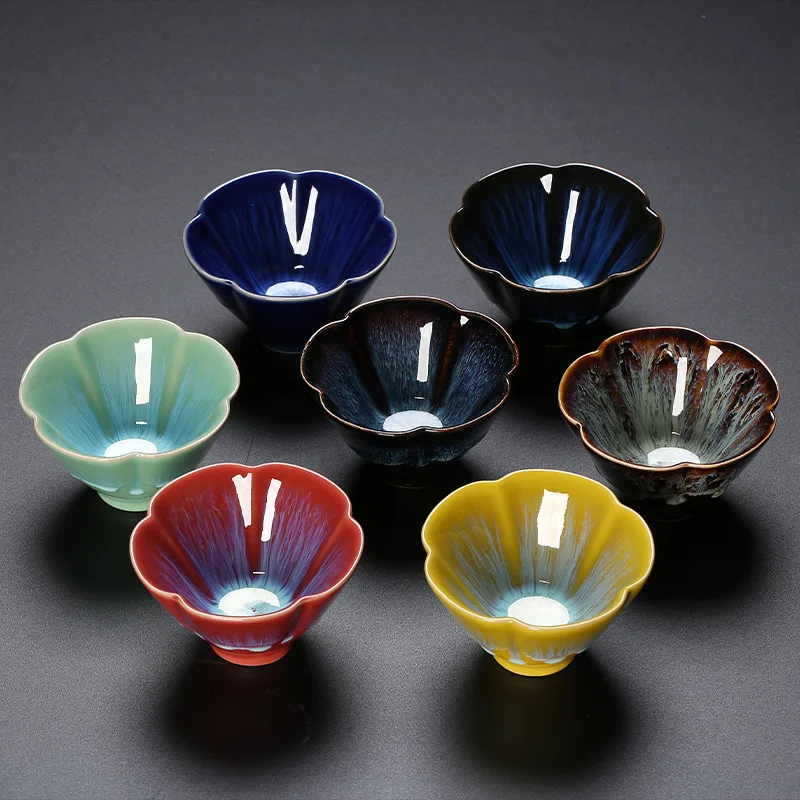 Ceramic Kiln Transformed Jian Zhan Tianmu Glaze Master Single Petal Shaped Douli Tea Bowl Tasting Cup Gift