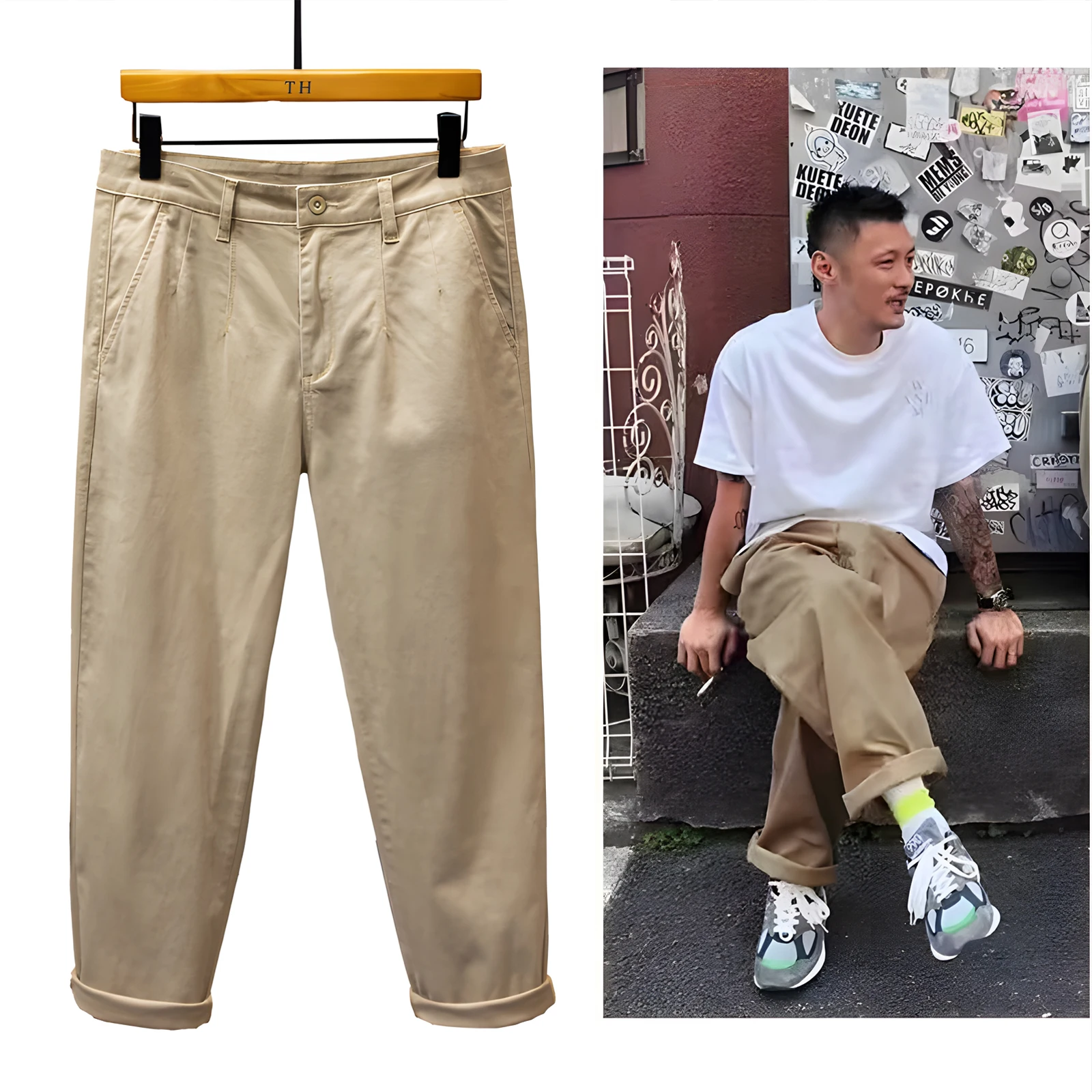 

Yu Wenle Trendy Brand Pants Men's Fashion Vintage Cargo Pants Washed Cotton Pantalon Baggy Pants Loose Straight Trouser For Men