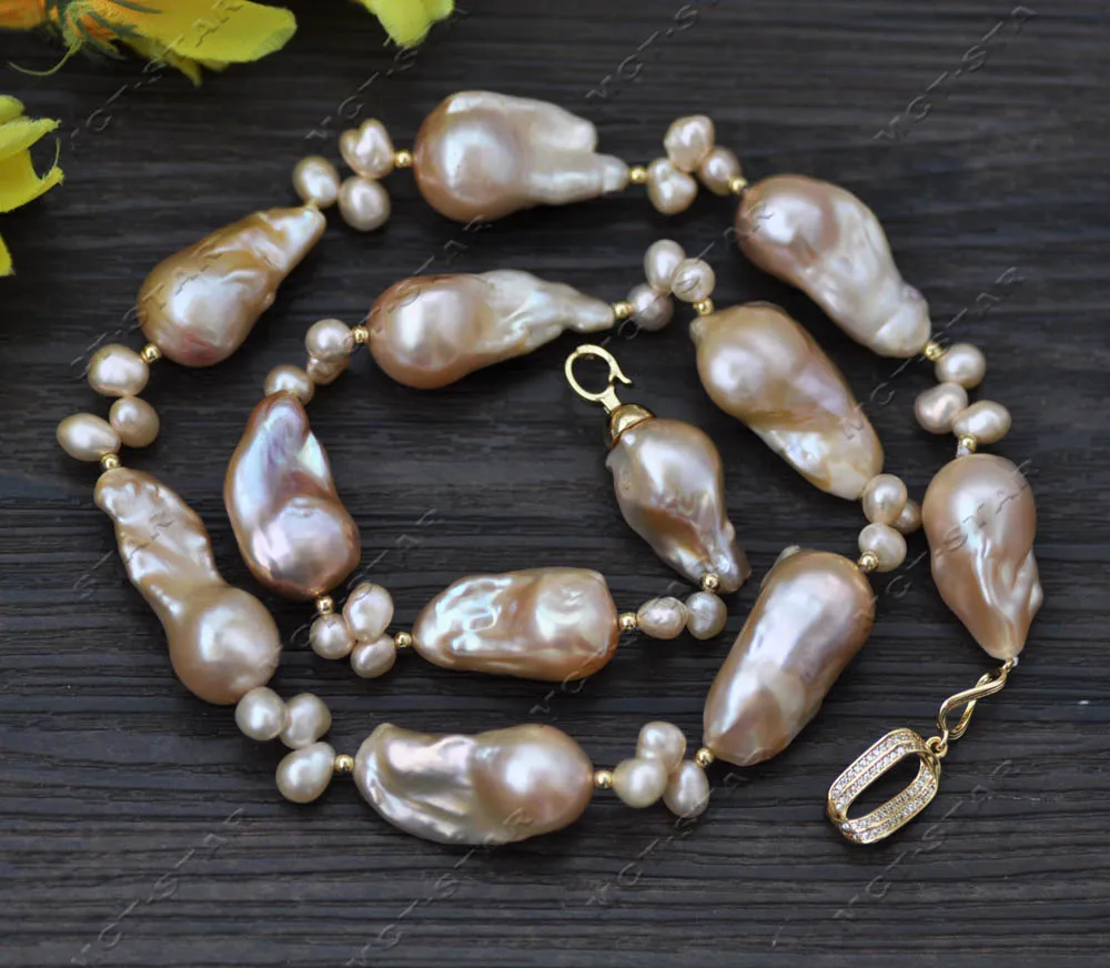 

Z13310 23" 30mm Natural Pink Baroque Keshi Reborn Pearl Necklace CZ Custom Jewelry