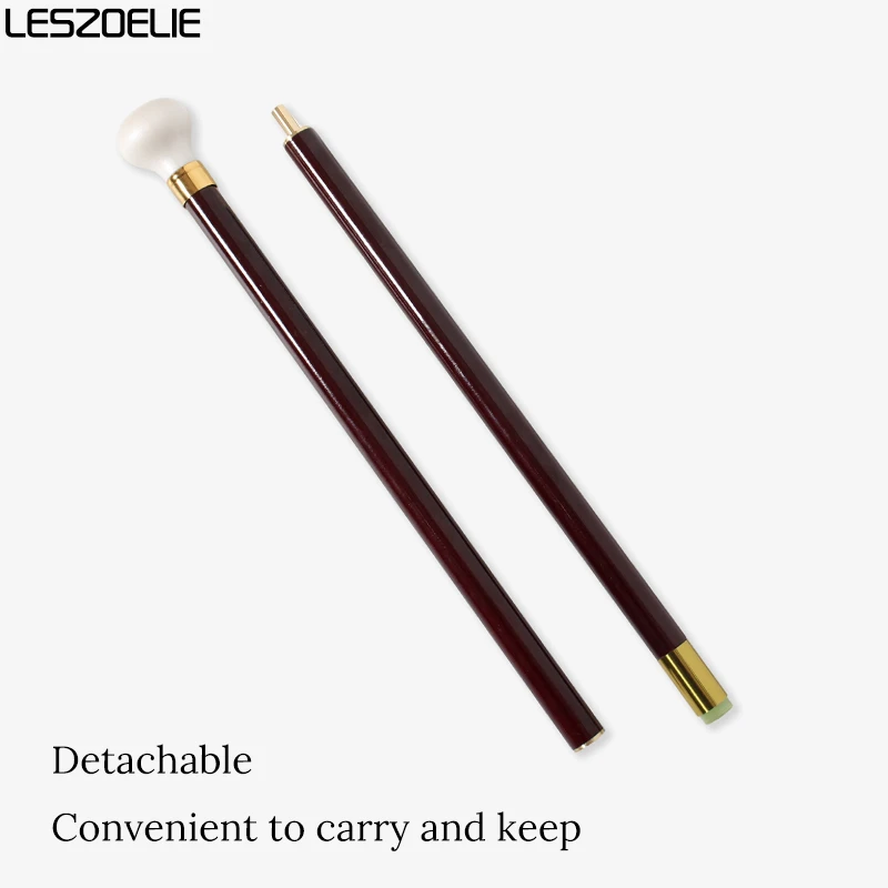Fashion Smooth Round Pearl White Resin Handle Wooden Walking Cane Red 2-pieces Detachable Walking Stick for Men And Women