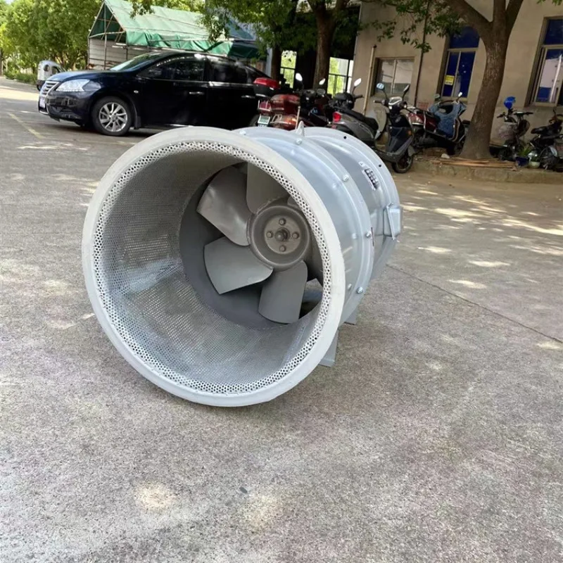 

Mixed flow ventilator, duct pressurized fan with muffler section