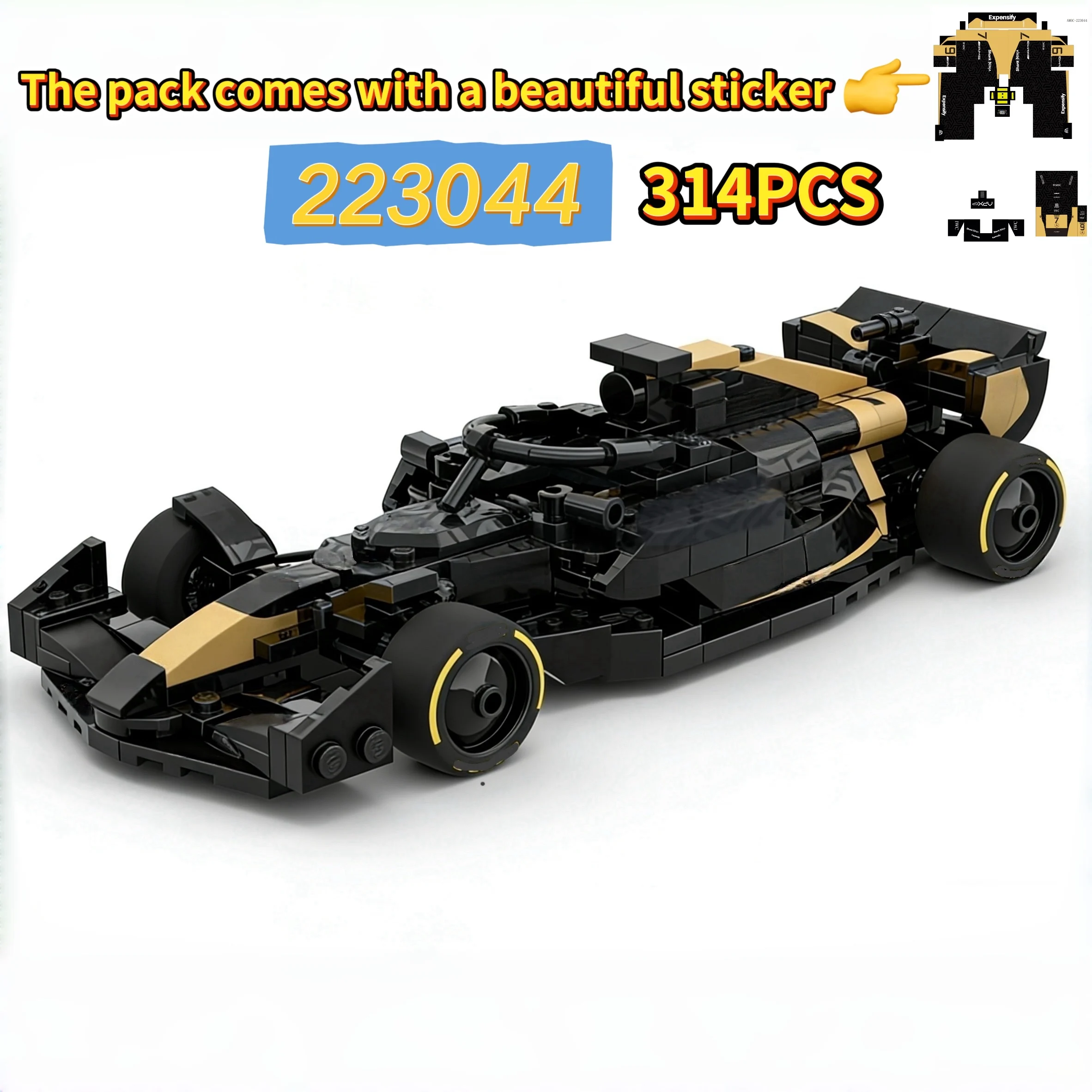 

APX Grand Prix Model Racing Car, 314 PCS, Educational Toy for Kids, Birthday Gift for Boys, Includes Stickers, MOC-223044