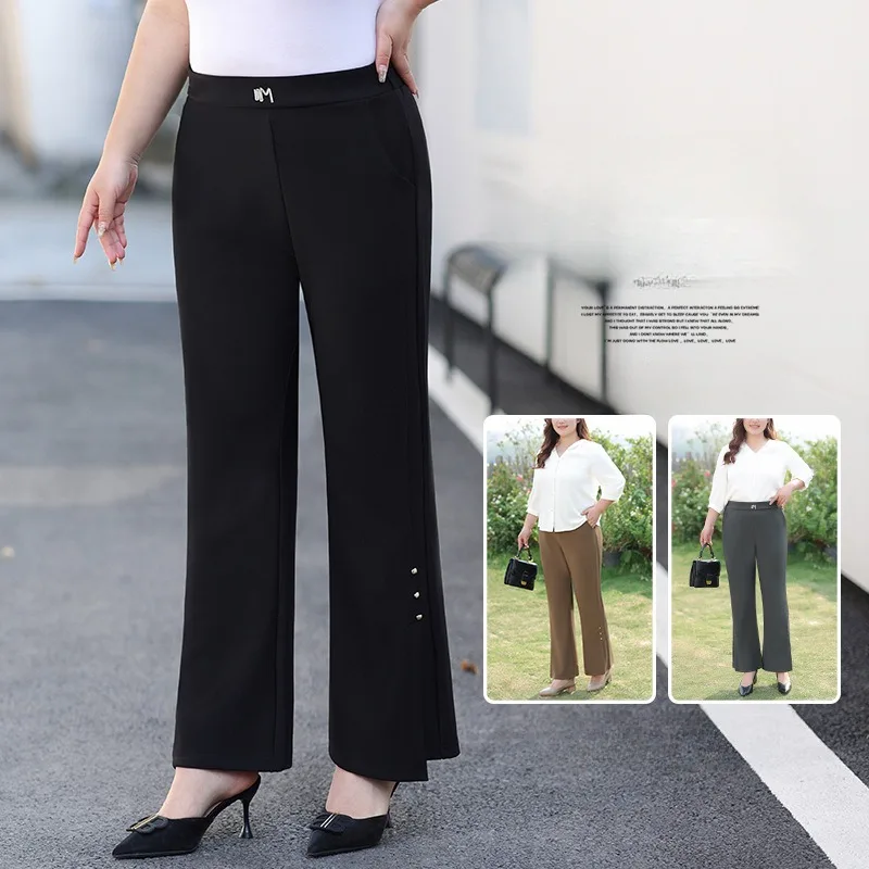 ファッションフレアパンツガール夏ストレッチ女性オフィスレディプラスサイズ 5XL 7XL ハイウエスト女性ベルボトム弾性パンツ