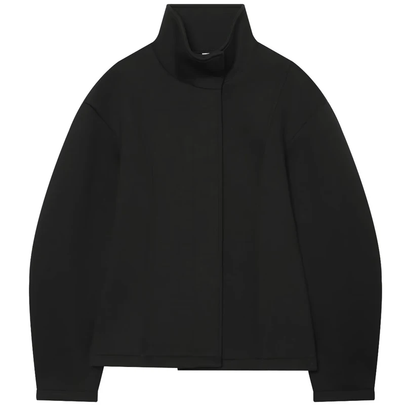 HXAO Black Cropped Jacket Women's Jacket Autumn 2026 Casual Slim Stand Collar Long Sleeve Tops For Women Chic Outdoor Outerwear
