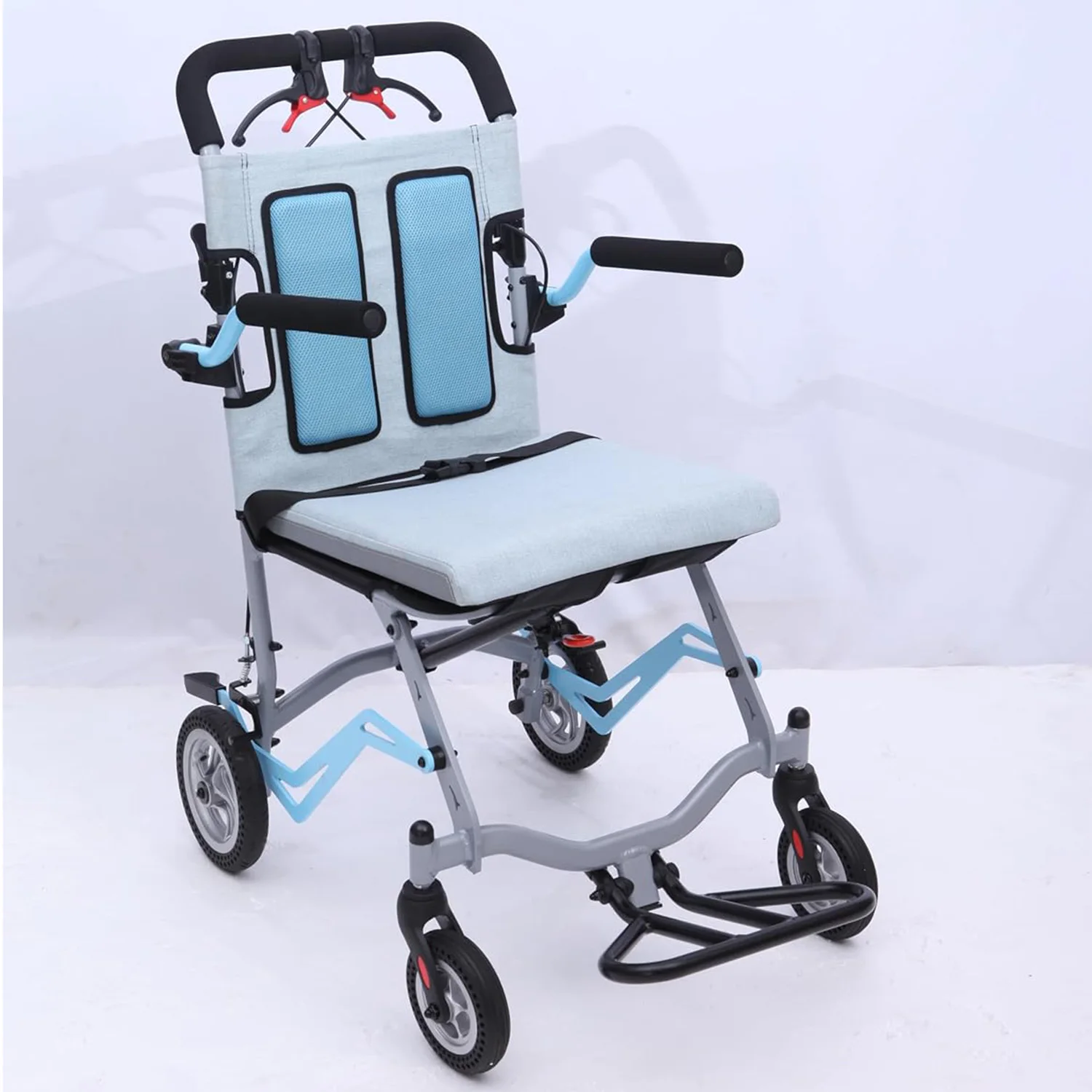 

Складное инвалидное кресло, портативное транспортное кресло с фиксируемым ручным тормозом, съемными подлокотниками и подножками, грузоподъемность 220 фунтов