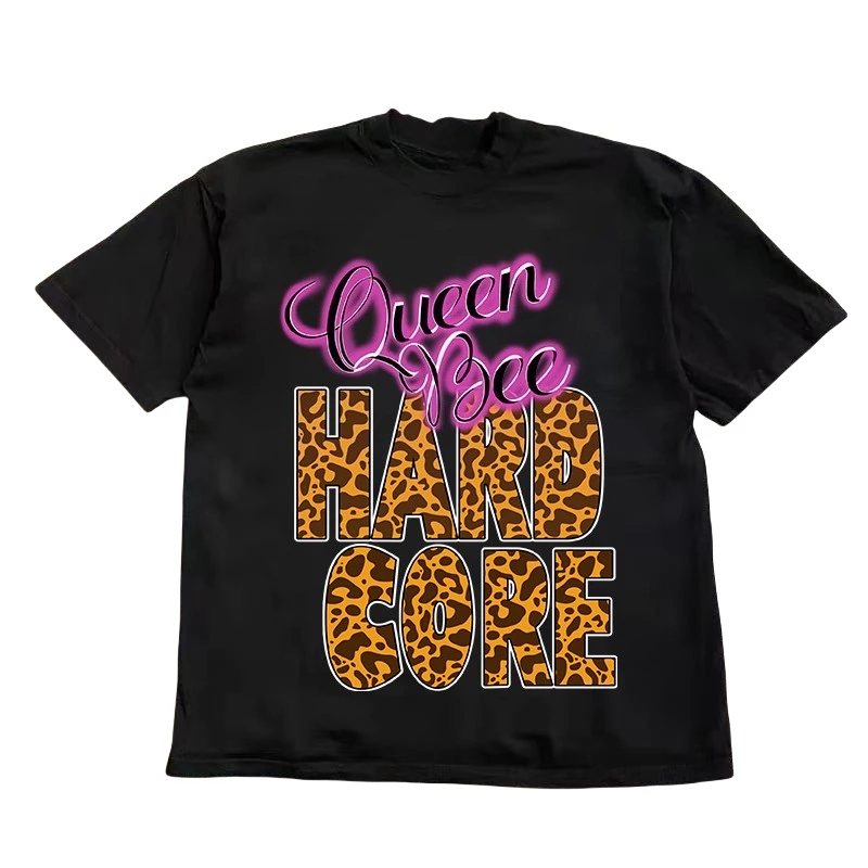 

Trendy Tx shirt leopard print alphabet print short sleeve men's and women's pure cotton loose and comfortable street wear