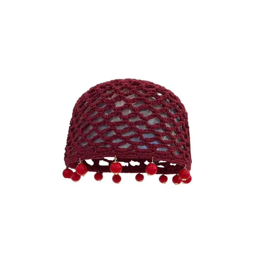 

Cute Round Beads Crochet Hollow Tassels Knitted Hat Bohemian Style Hollow Out Knit Beanies Thin Korean Ethnic Style Hat Girls