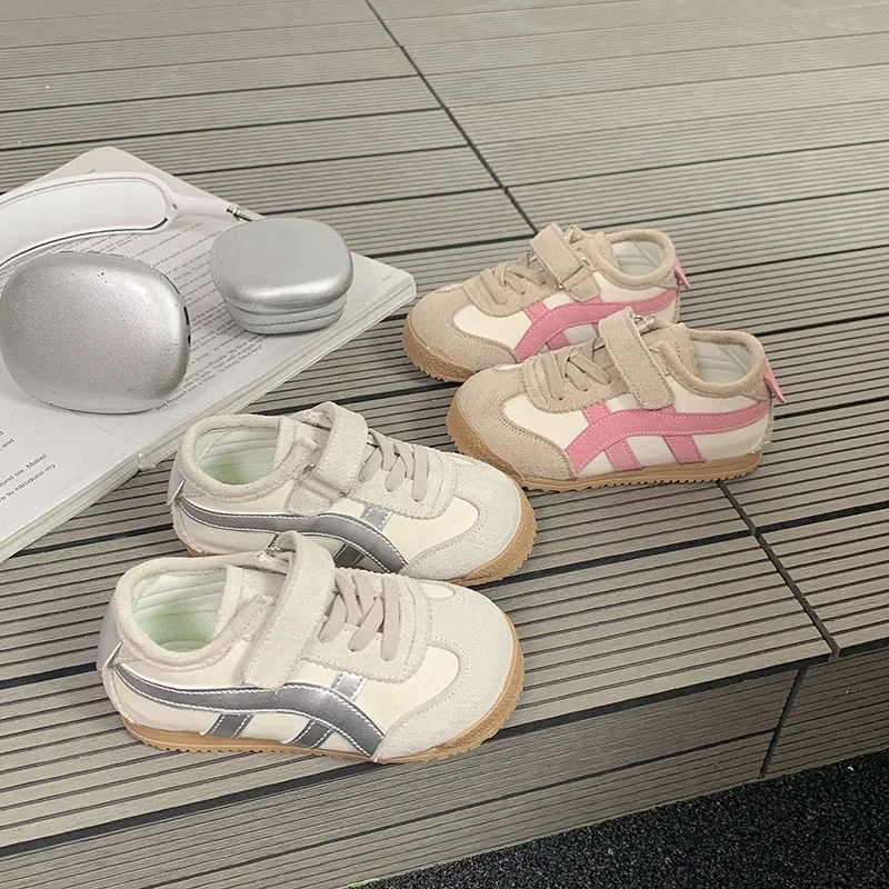 Children's Anti-slip Pink Sport Shoes Spring New Style Baby Boys Girls Sneaker Trendy Leather Upper Rubber Sole Comfortable