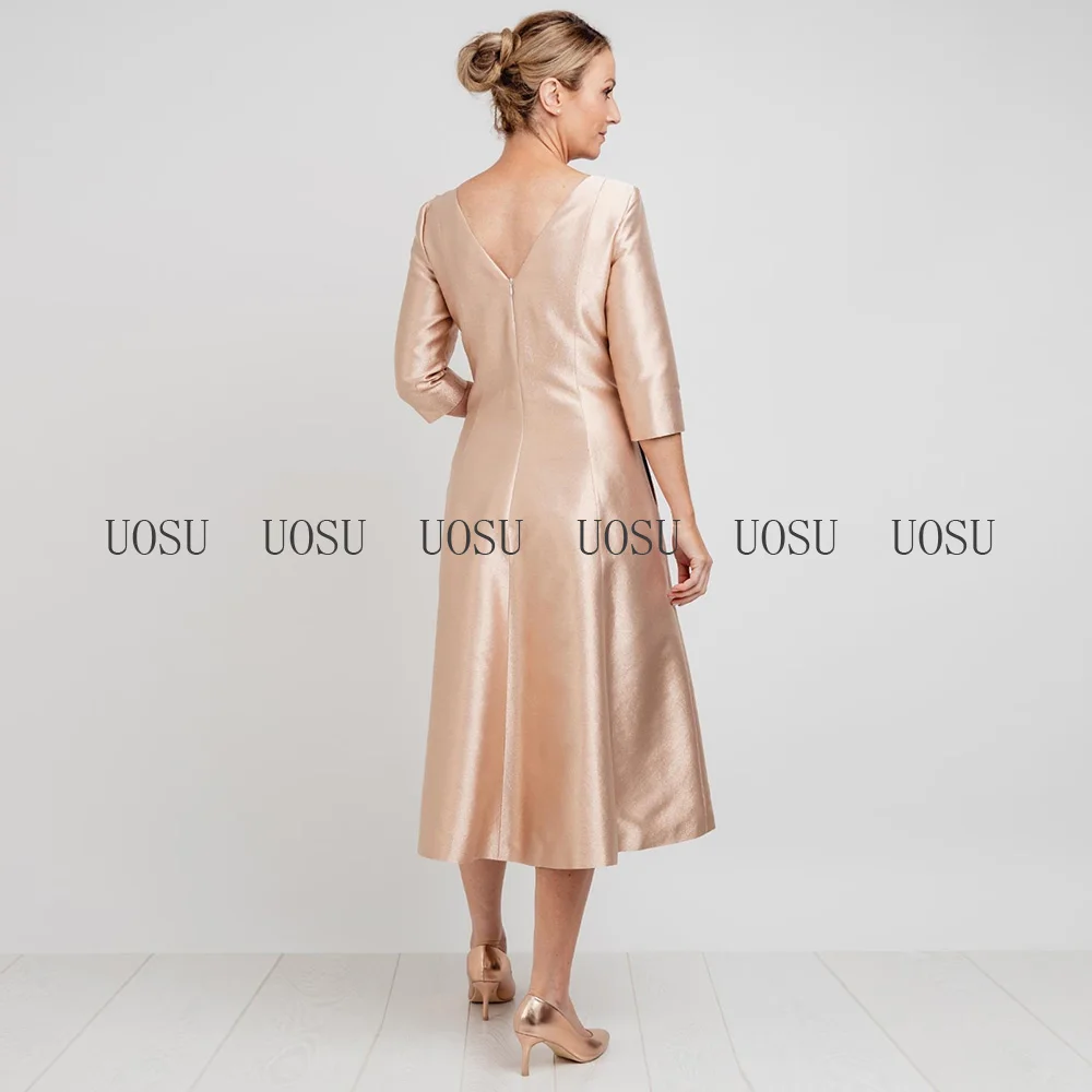 Vestidos de Madre de la novia para bodas, vestido de invitados de boda de línea A, longitud de té, mangas 2024, 3/4