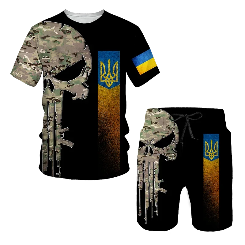 Ukraine Special Forces 2Pcs 3D Camouflage Sets T-shirt +Shorts 2pcs set New Suit Boys T-shirts Fashion Oversized Casual Clothes