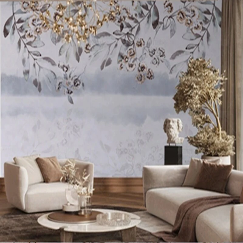 

MU9219 Original picture of blooming flowers and dewdrops a background wall for TV bedroom home decoration