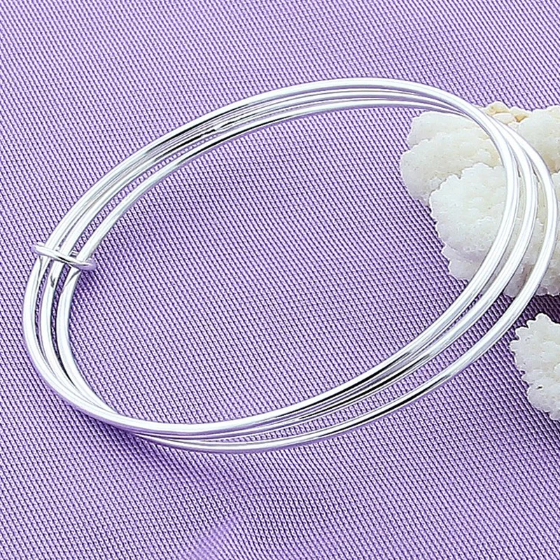 

Wholesale 925 Sterling Silver Bangles Woman Three Lines Smooth High Quality Solid Bracelet Bangles Fine Jewelry