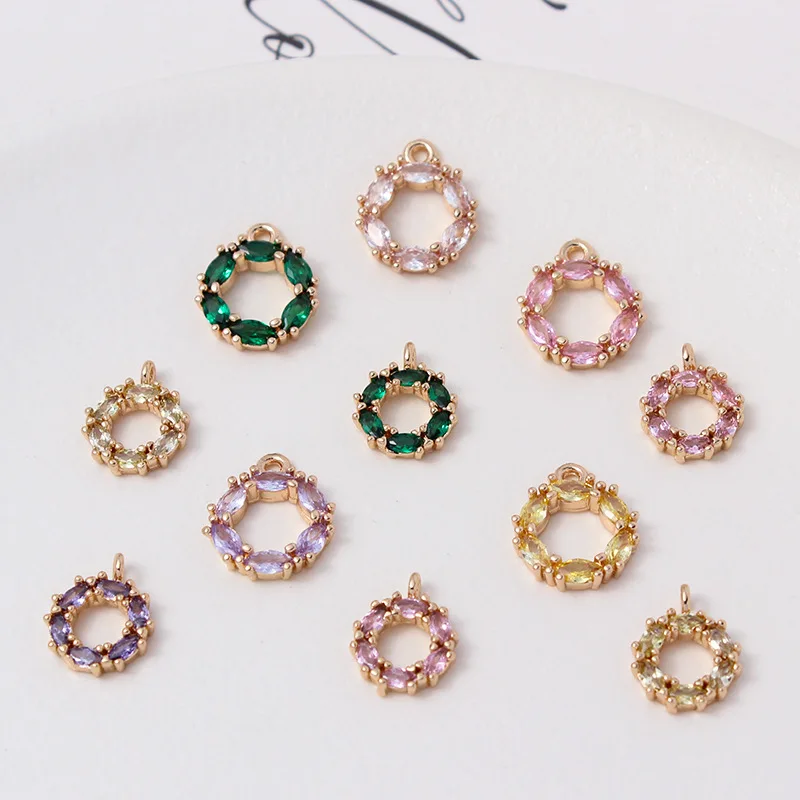 6 adet renkli Microinset zirkon dairesel Garland kolye Diy el yapımı küpe bilezik kolye aksesuarları malzeme Charms