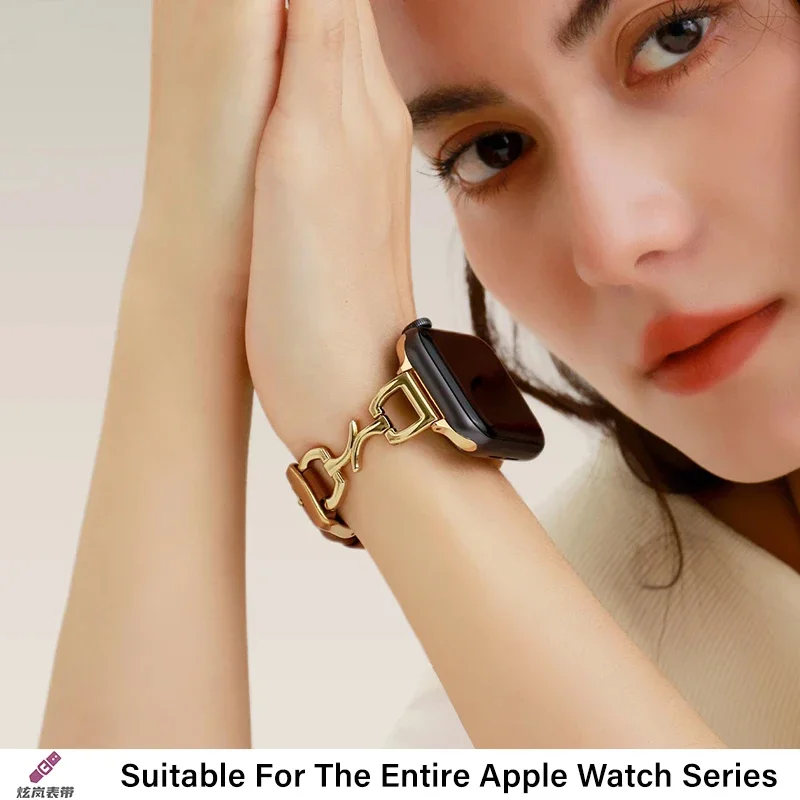 Correas de metal tipo espina compatibles con pulseras Apple Watch Iwatch56 correas de reloj inteligente diseño de hebilla de aguja de cuero