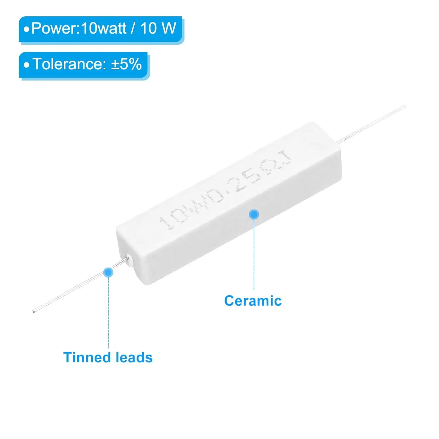 20Pcs 0.25 Ohm Resistors 10W Ceramic Cement Resistor Power Cement Resistor Kit Tolerance 5% for Power Adapters Audio Computer