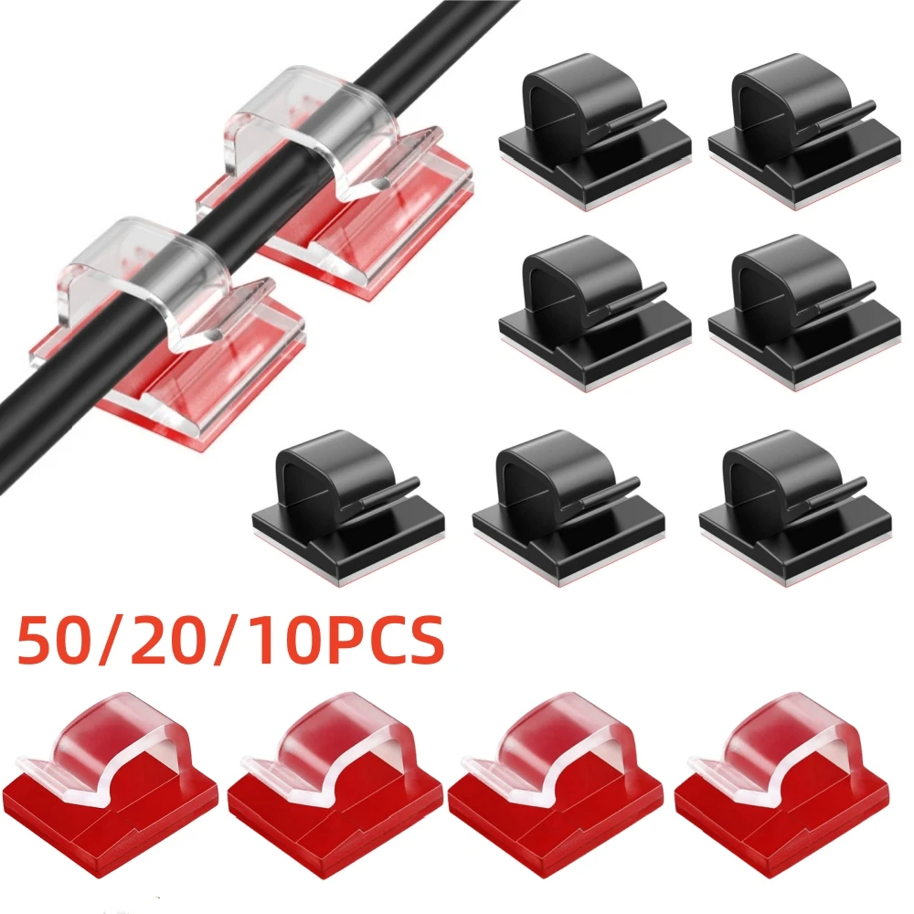 10/20/50Pcs Cable Clips Self Adhesive Cord Management Black Wire Holder Organizer Clamp USB Data Line Home Wire Clip Accessories