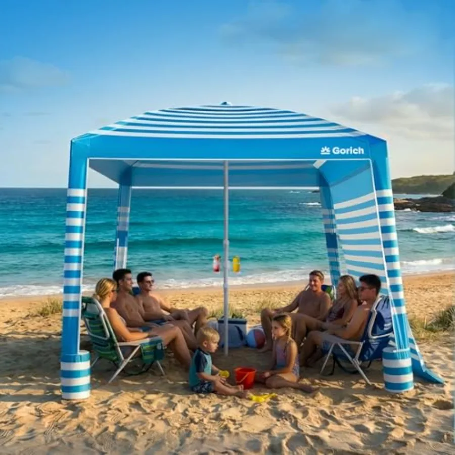 

Beach Cabana for family use, polyester fabric, beige, UPF50+ UV protection and windproof design