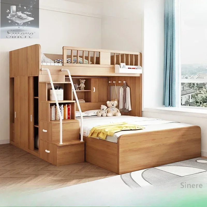 

Children's staggered upper and lower beds Bunk beds Small apartment household child and mother beds Desk wardrobe integrated dis