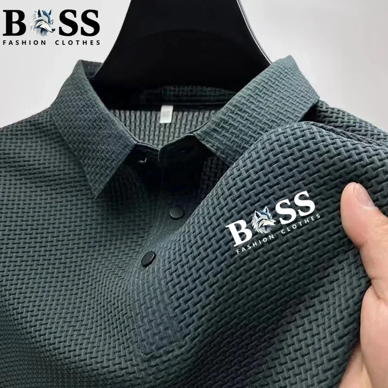 2026 Men's Casual Ice Texture Smooth Quick-Dry Short-Sleeved Polo Shirt, High-Quality Comfortable Breathable Summer T-Shirt