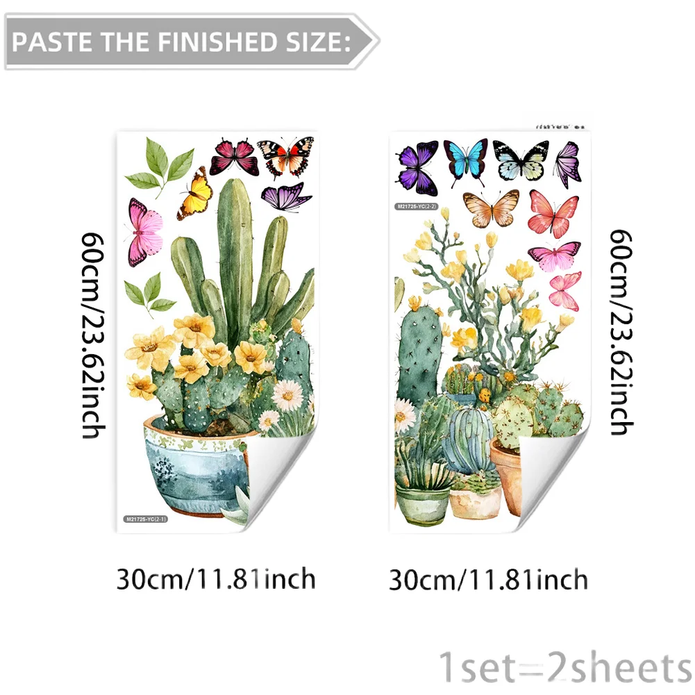 Modern Plant-Themed PVC Wall Decals Self-Stick for Living Room Bedroom Interior Decoration Artistic Succulent Style Two Pieces