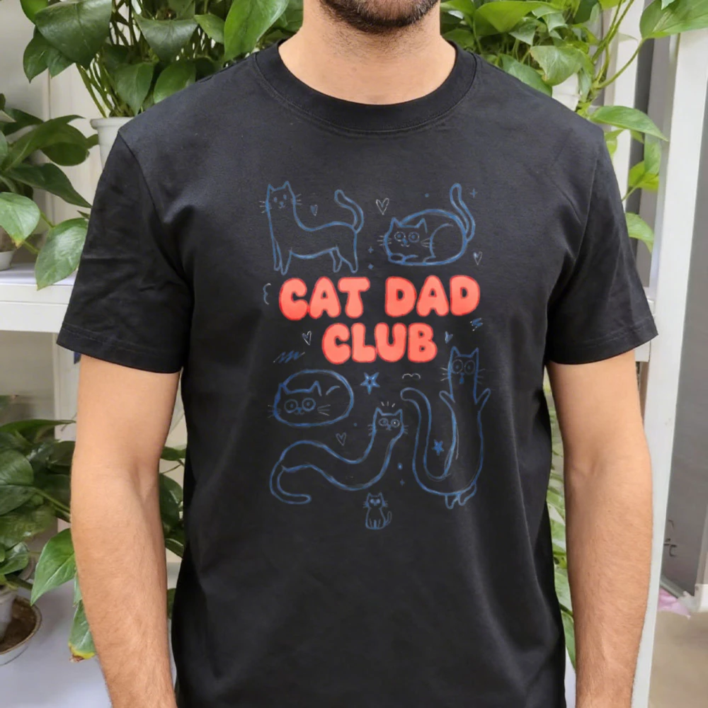 Casual Style Men's T-Shirt Cat Dad Club Print Summer Wear for Cat Lovers Gift Hipster Street Fashion Printed T-shirt Tops