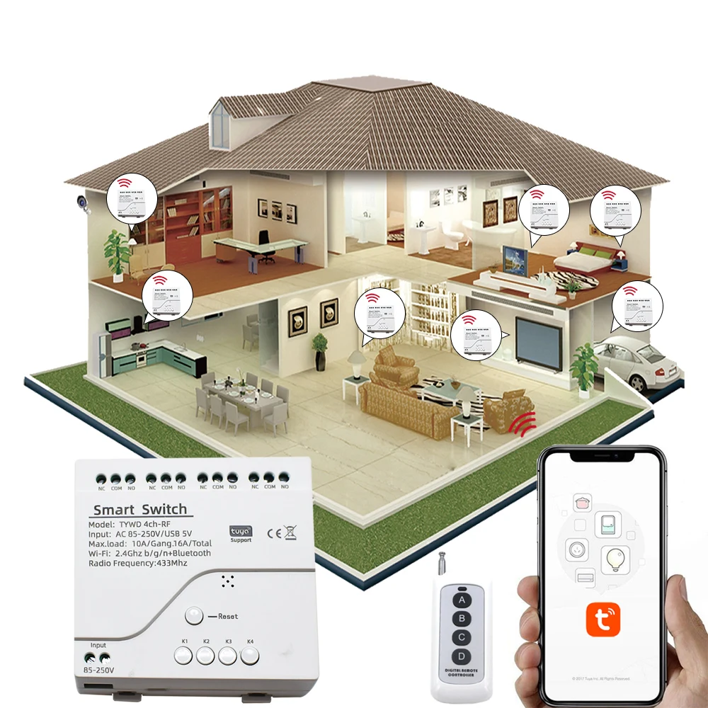 Módulo de interruptor de Motor Wifi inteligente Tuya, 5V, 12V, 24V, 32V, 220V, RF 433, Radio Control remoto, 4 canales, interruptor inteligente