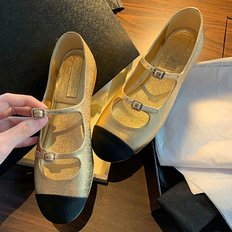 Elegante Mary Jane Schoenen Vrouwen Gesp Gemengde Kleur Ondiepe Mode Kleding Schoenen Dames Ronde Neus Flats Schoenen Zapatos De Mujer