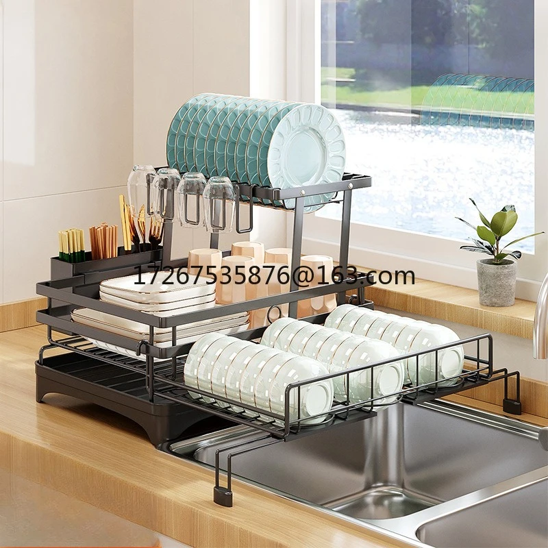 

Kitchen Shelf Foldable Pull-out Dish Rack Tableware Storage Rack Countertop Double-layer Knife and Fork Drain Rack