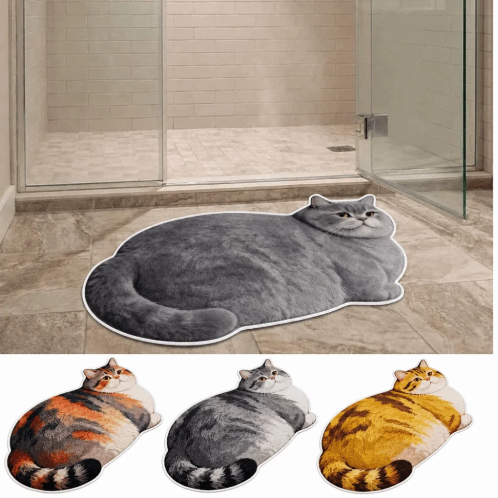 40*60cm Cute Cat Crystal Velvet Floor Mat Russian Blue Ginger Cat Bedroom Door Small Rug Soft Abrasion-resistant Floor Mat