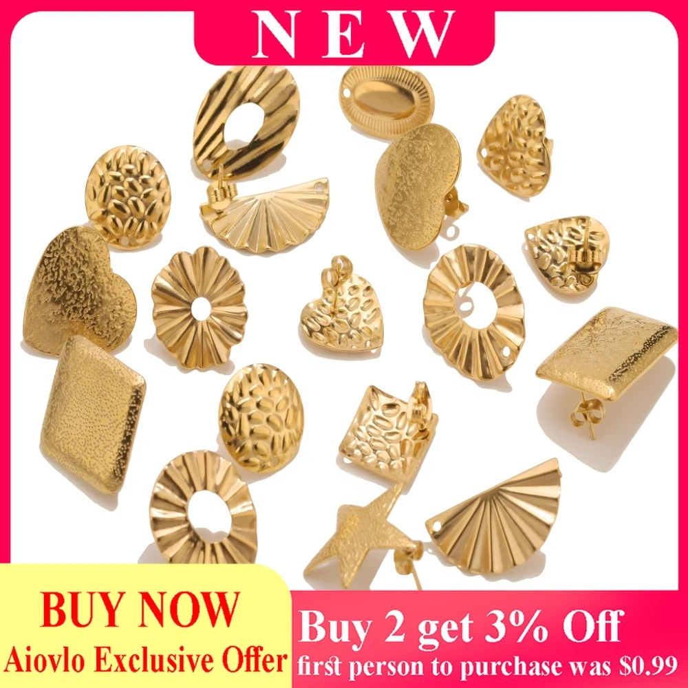

10pcs 18k Gold Stainless Steel Earring Studs Heart Star Geometric Earring Base Components for DIY Jewelry Making Wholesale Parts