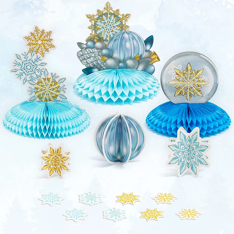 

6Pcs Gold Blue White Snowflake Centerpieces Christmas Table Decoration New Year Winter Wonderland Frozen Birthday Party Supplies