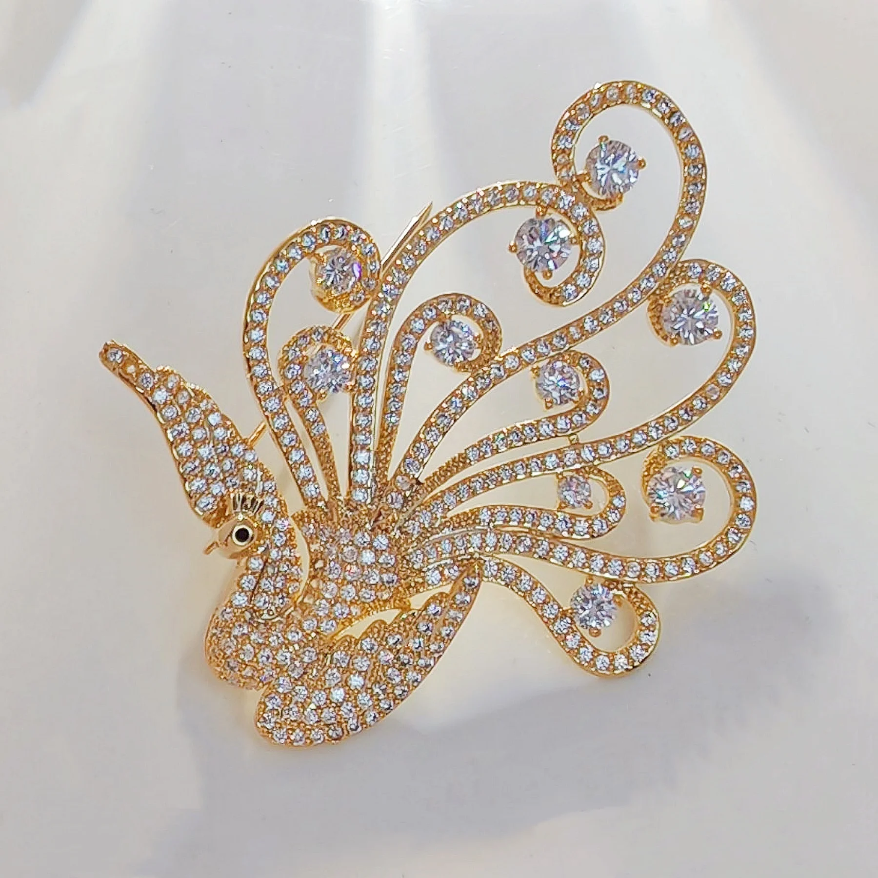 

Sparkling Elegant Gold Tone Round CZ Stone Accent Peacock Brooch Pin Bird Animal Jewelry for Women Coat Suit Sweater Dress Shawl