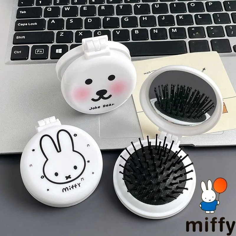 Creative Miffy Rabbit Sweet Cute Cartoon Pattern Men and Women New Fashion Small Portable Folding Airbag Comb Mirror 2-in-1