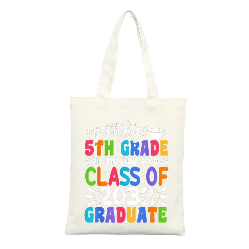 5th Grade Graduation Canvas Tote Bag with Colorful Letter Print, Ideal for Casual School Use and Graduation Celebrations