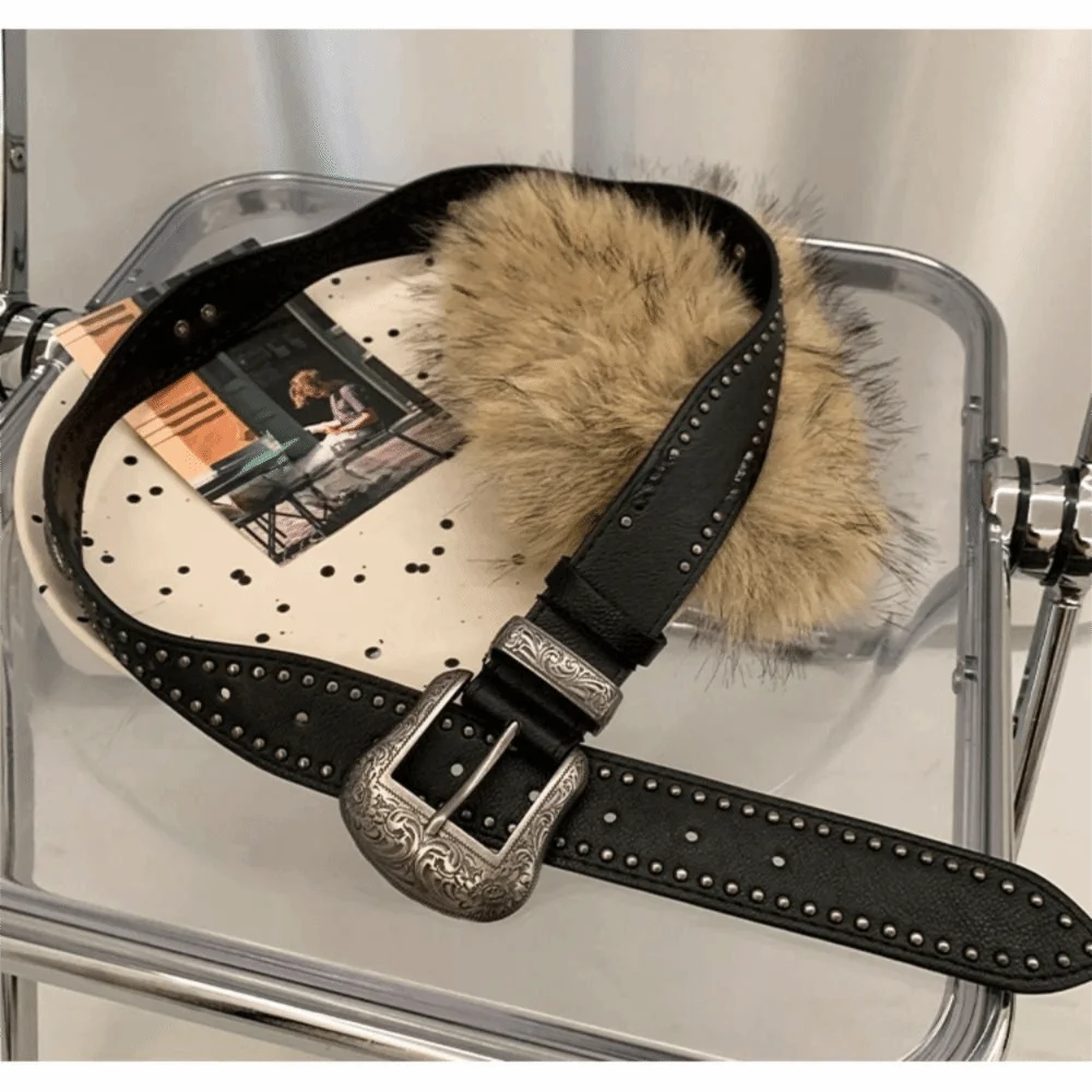 الرجعية العصرية تصميم فو الفراء أحزمة فاسق Y2K برشام حزام كل مباراة فروي الربط حزام أزياء المرأة #2