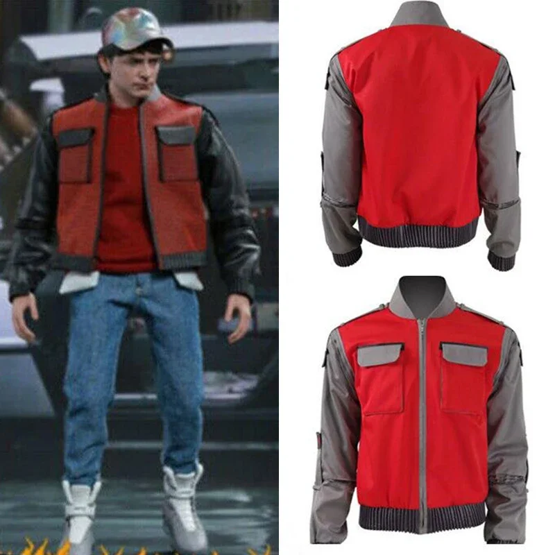 New Movie Back To The Future Cosplay Jacket Jr Marlene Seamus Marty Costume Orange Coat Outwear Men Halloween Outfit