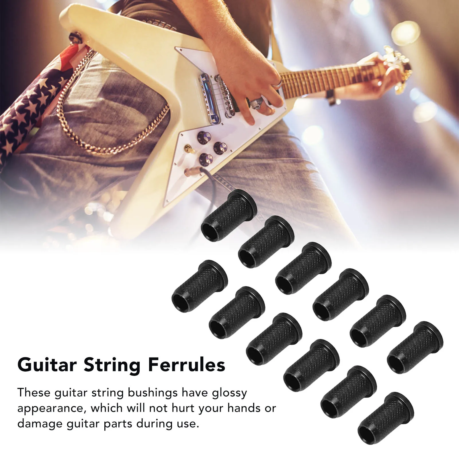 12PCS Guitar Bridge Body Through Ferrules Replacement Metal Durable Easy Using Brand New Parts Electric Guitar String Bushings