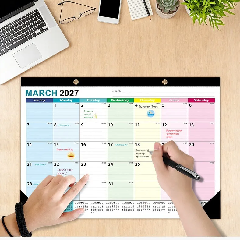 2027 to 2028 English Wall Calendar 19 Month Hanging Planner, Large 430 x 305 mm Page with 120gsm Paper and Metal Binding for