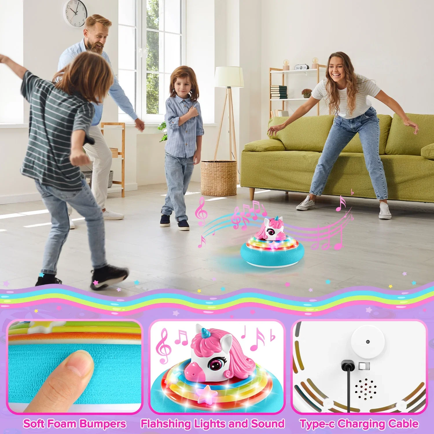 Eenhoorn hoverbal, luchtmacht voetbalschijf, kleurrijke lichten, muziekspeelgoed, buiten- en binnenspel, cadeau voor jongens en meisjes