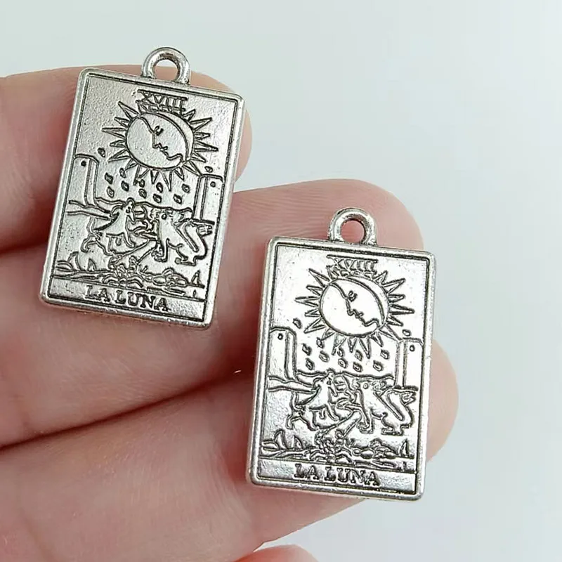 12pcs Mix Silver Plated Double Side Tag Witch Divination Tarot Pendant DIY Charm Necklace Bracelet Jewelry Crafts Making